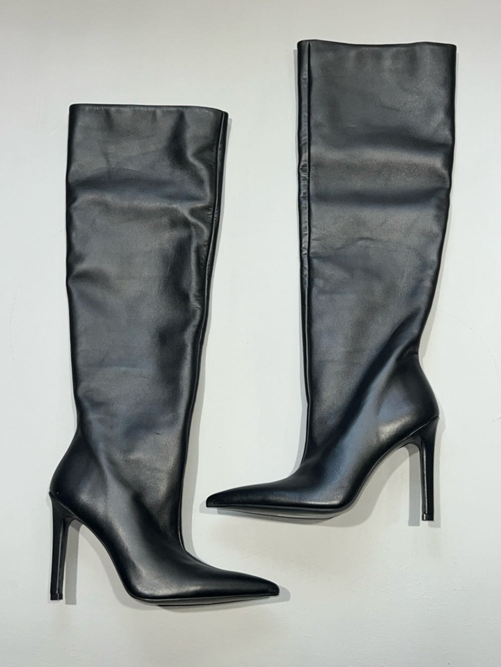 Mango Stiletto Black High Heel Leather Knee-High Boots - Women